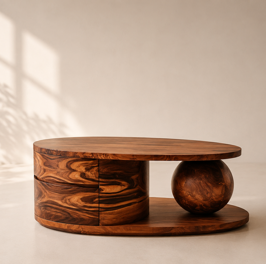 Solid Wood Oval Storage Coffee Table