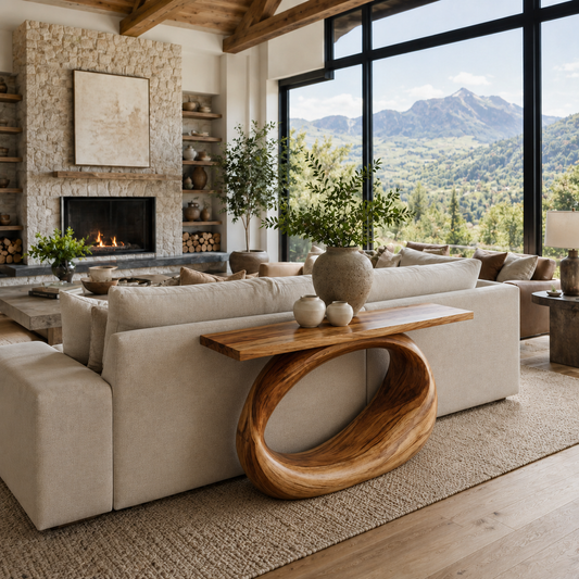 Minimalist Sculptural Wood Console Table