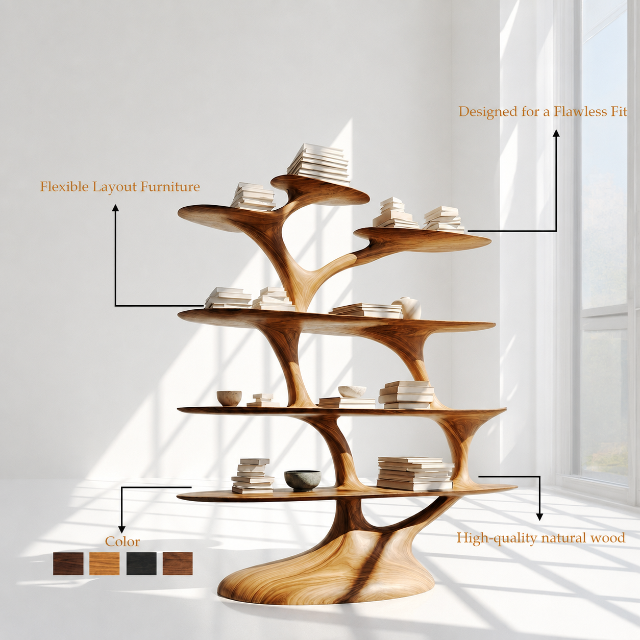 Timber Freestanding Tree Shaped Bookshelf