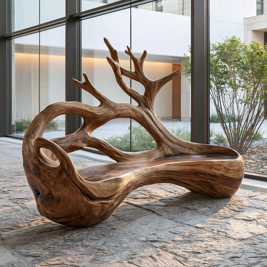 Rustic Solid Wood Tree Root Bench