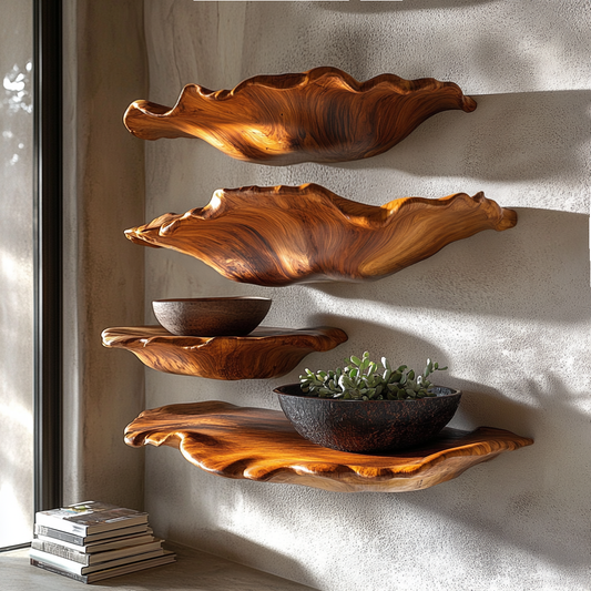 Rustic Solid Wood Mushroom Floating Shelves
