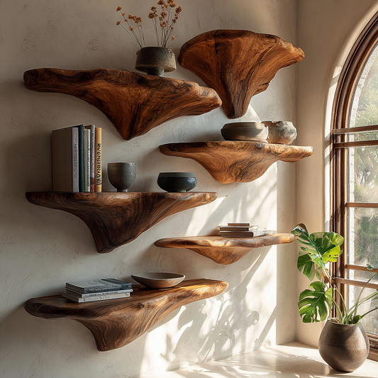 Organic Solid Wood Mushroom Floating Shelf