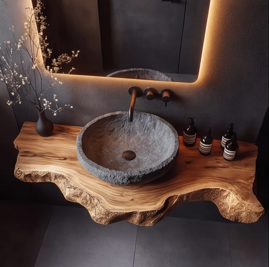 Handmade Rustic Wood Floating Bathroom Counter