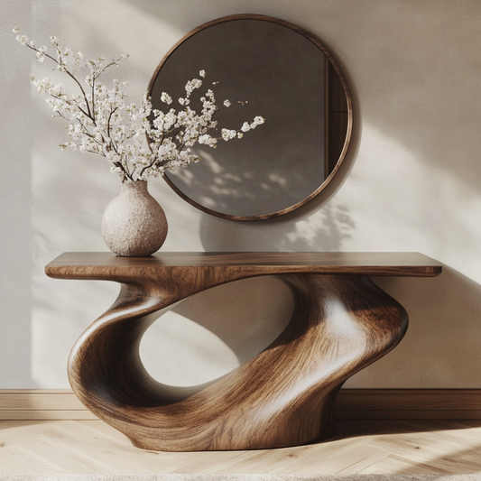 Modern Sculptural Wood Console Table