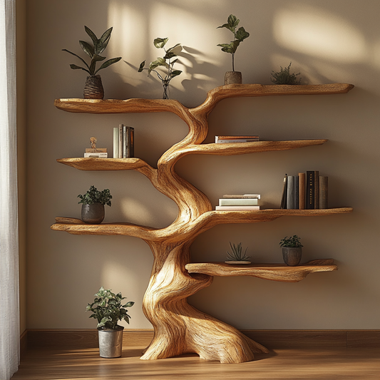 Freestanding Solid Wood Tree Bookshelf