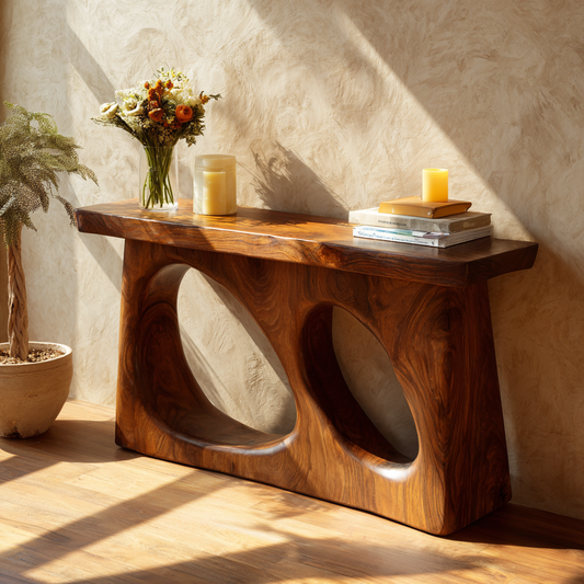 Modern Solid Wood Sculptural Console Table