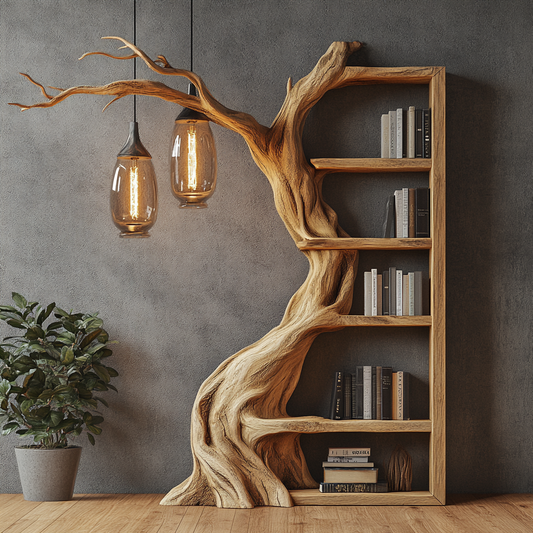 Floor Standing Branch Design Wooden Bookshelf