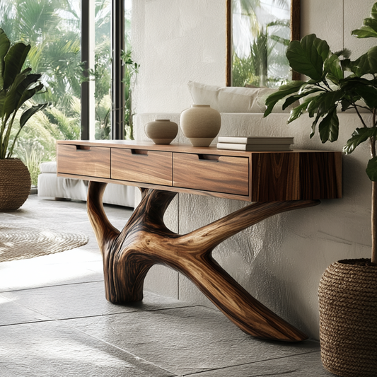 Live Edge Tree Console Table With Drawers