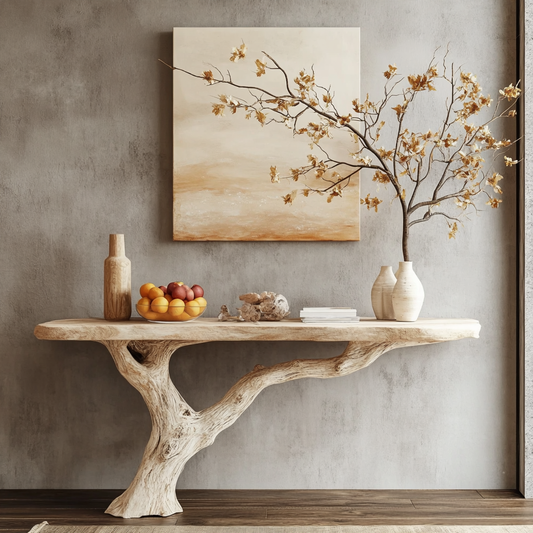 Rustic Sculptural Natural Wood Console Table