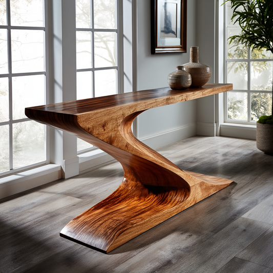 Modern Z-Shaped Wood Console Table
