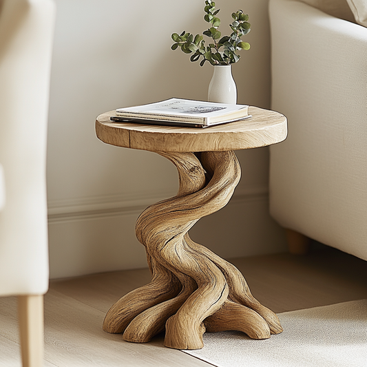 Sculptural Twisted Solid Wood Side Table