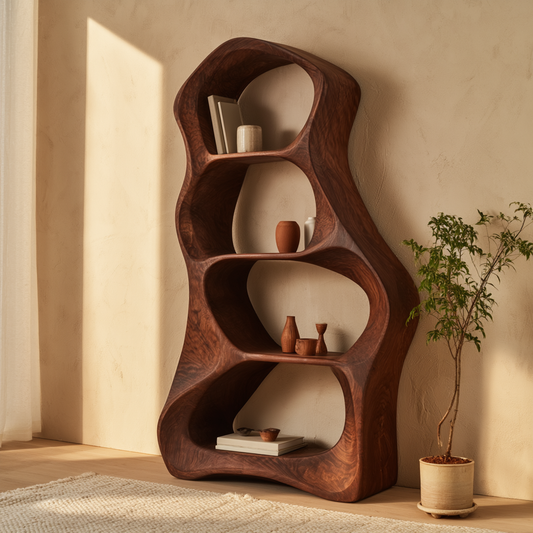 Organic Sculptural Wooden Open Bookshelf