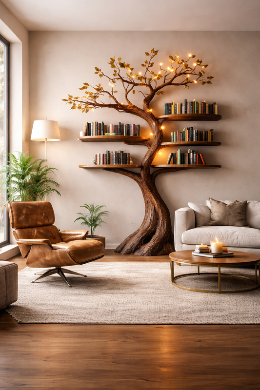 Rustic Modern Tree Wall Mounted Bookshelf