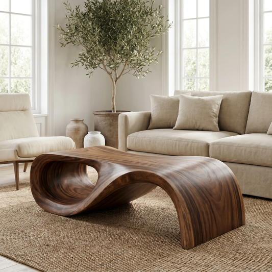 Organic Modern Curved Wood Coffee Table