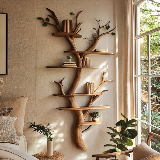 Solid Wood Freestanding Tree Shaped Bookshelf