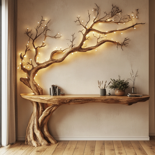 Rustic Wood Tree Branch Console Table
