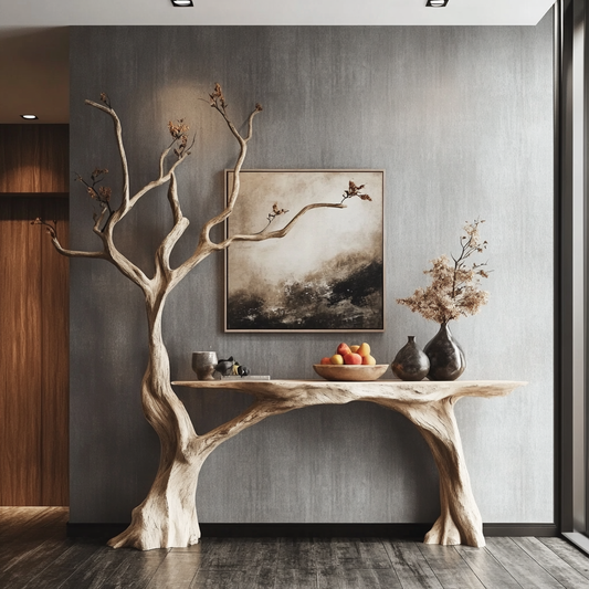 Live Edge Wood Console Table With Tree Base