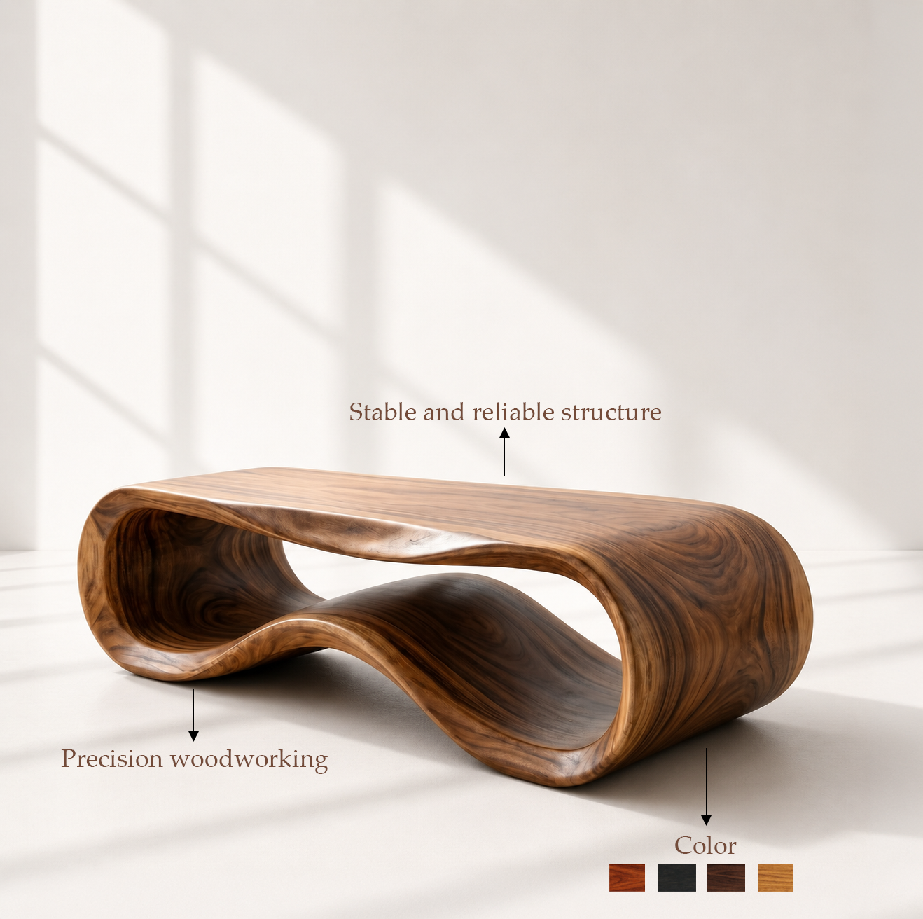 Sculptural Solid Wood Wave Coffee Table