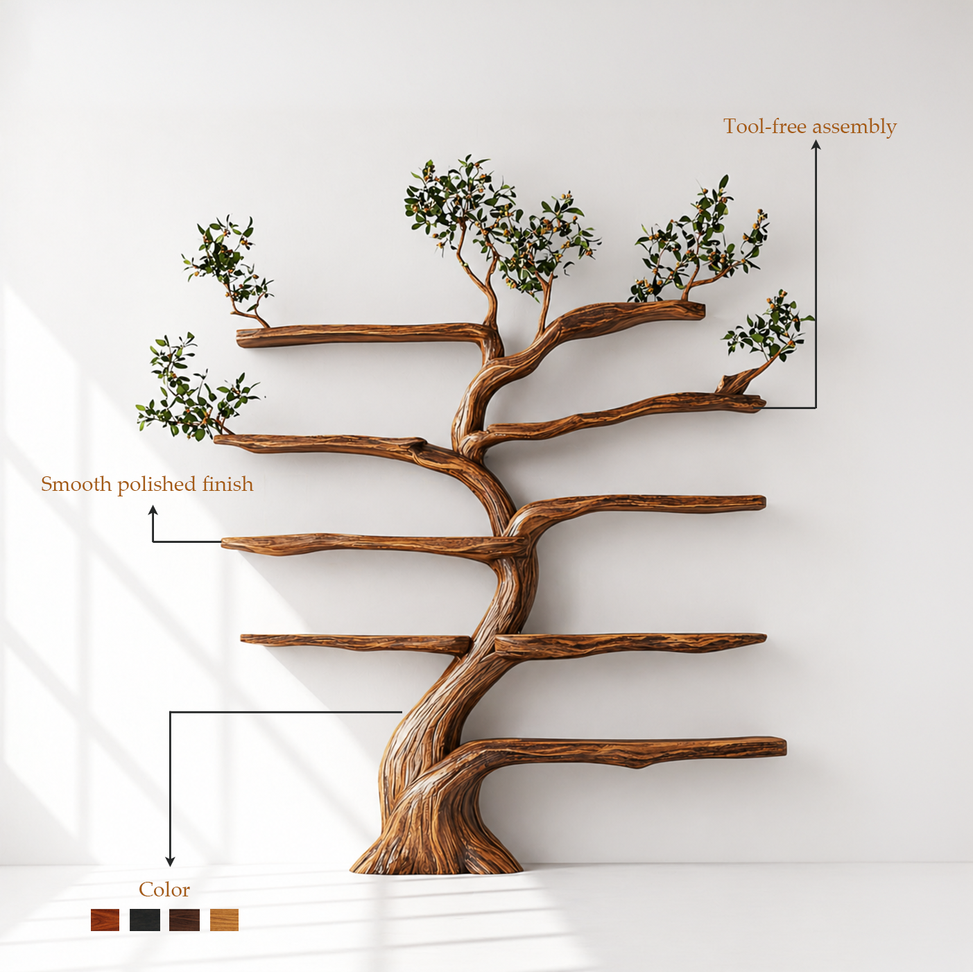 Rustic Solid Wood Tree Branch Shelving