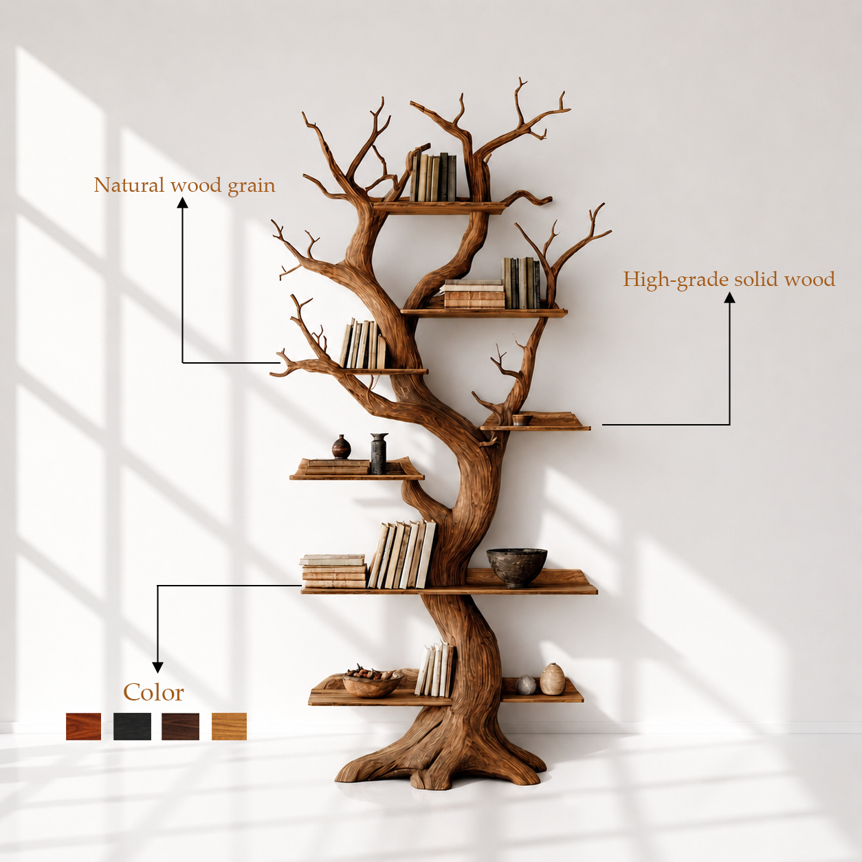 Solid Wood Tree Shaped Bookshelf