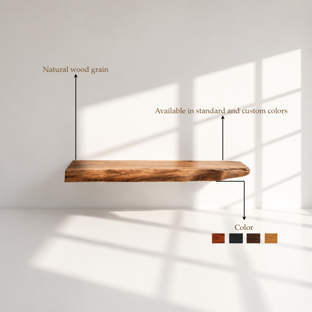 Farmhouse Solid Wood Live Edge Floating Shelf