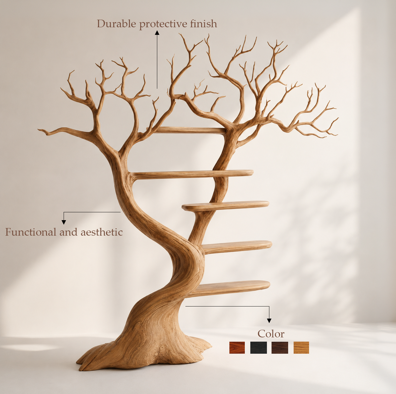 Natural Tree Shaped Open Bookshelf