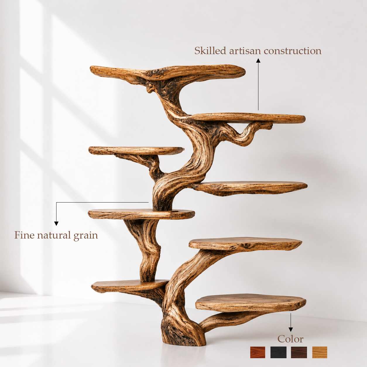Rustic Wood Tree Shaped Wall Bookshelf