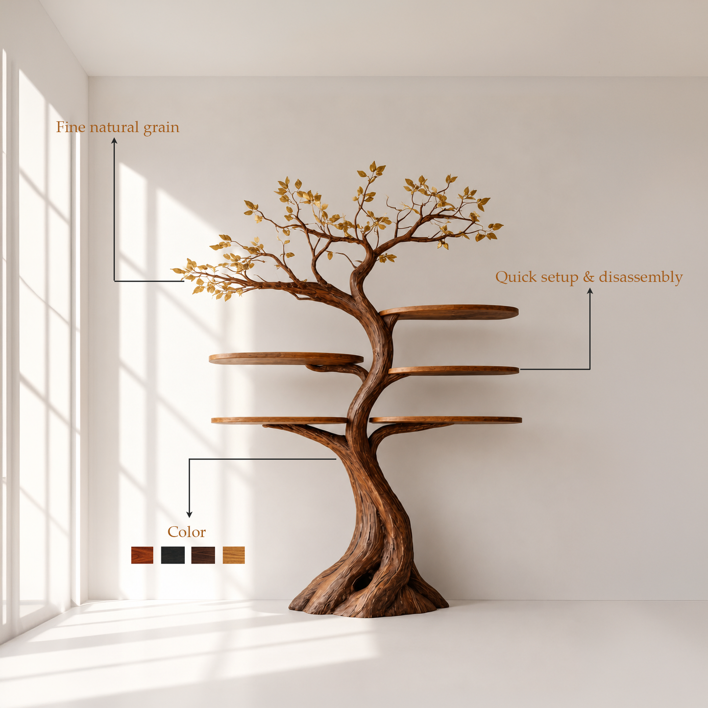 Rustic Modern Tree Wall Mounted Bookshelf