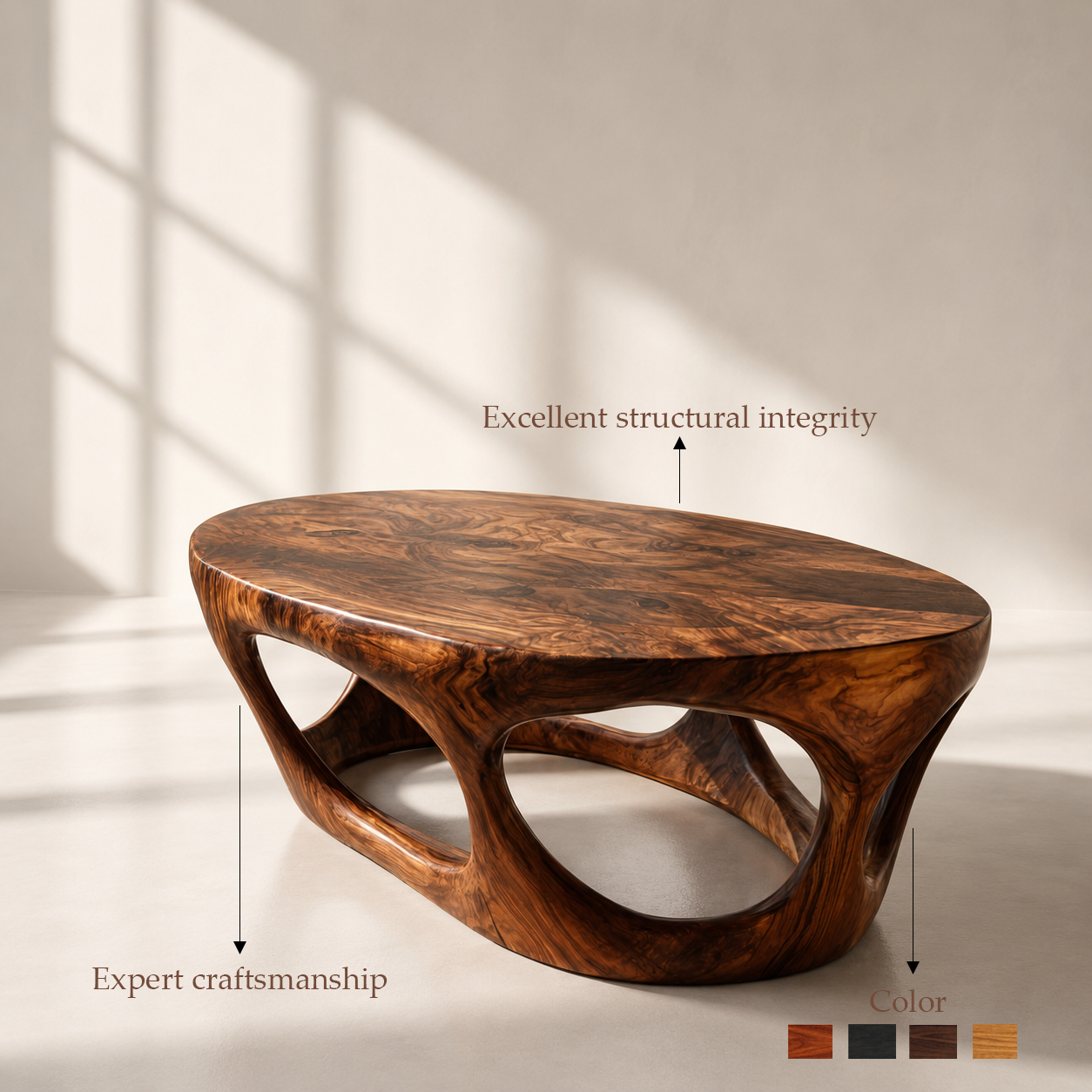 Biophilic Modern Sculptural Wood Coffee Table