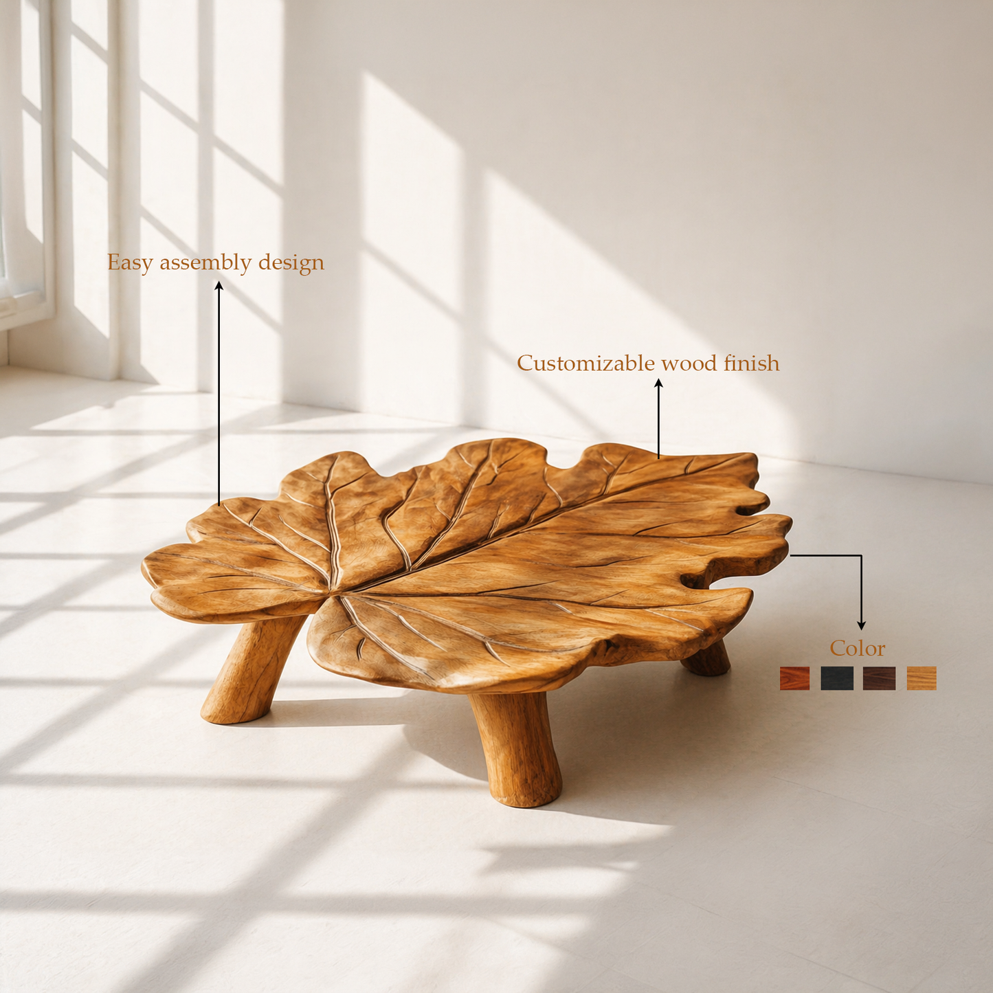 Solid Wood Leaf Shaped Coffee Table