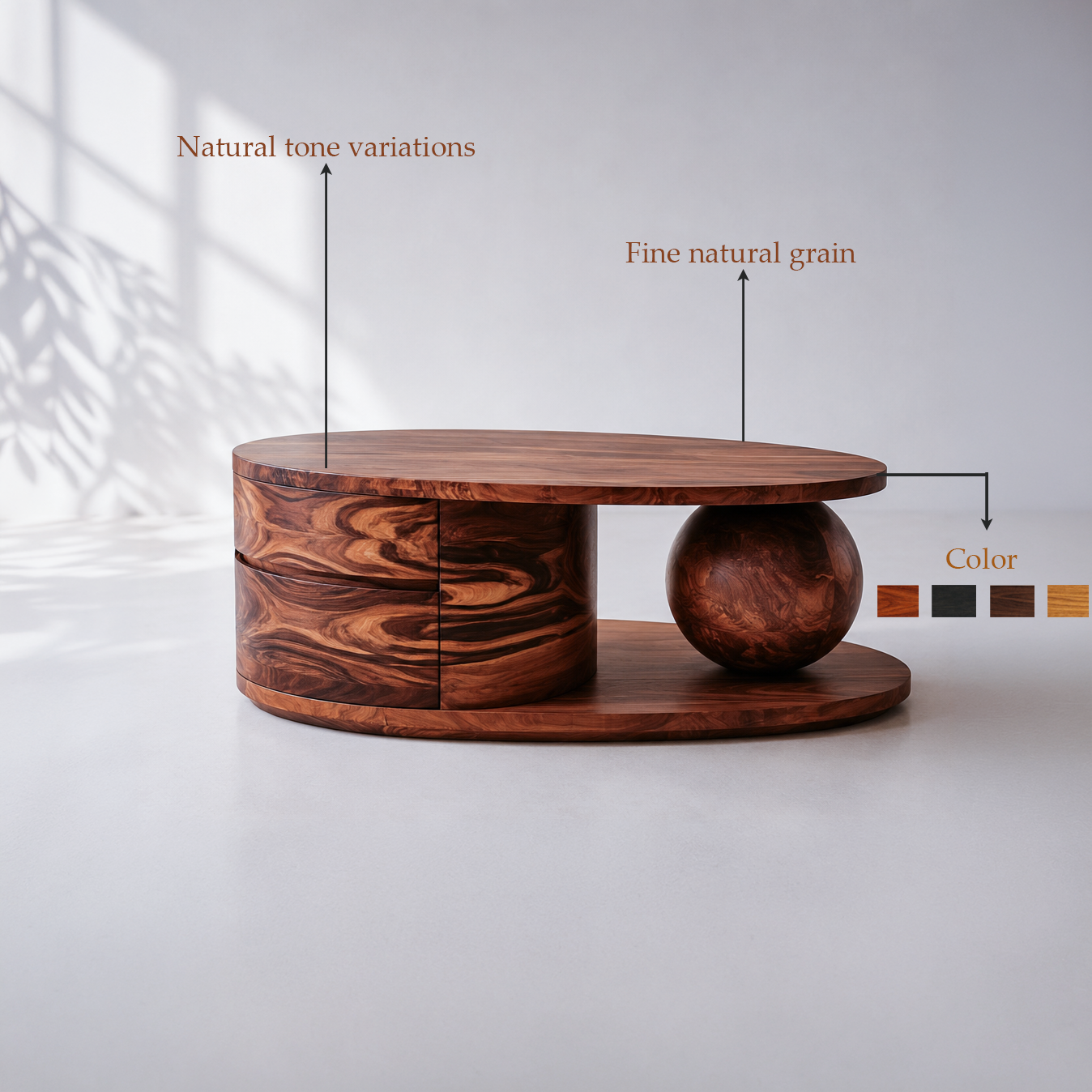 Solid Wood Oval Storage Coffee Table