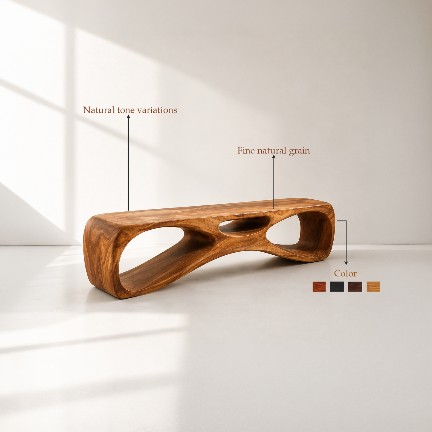 Organic Modern Sculptural Wood Entryway Bench