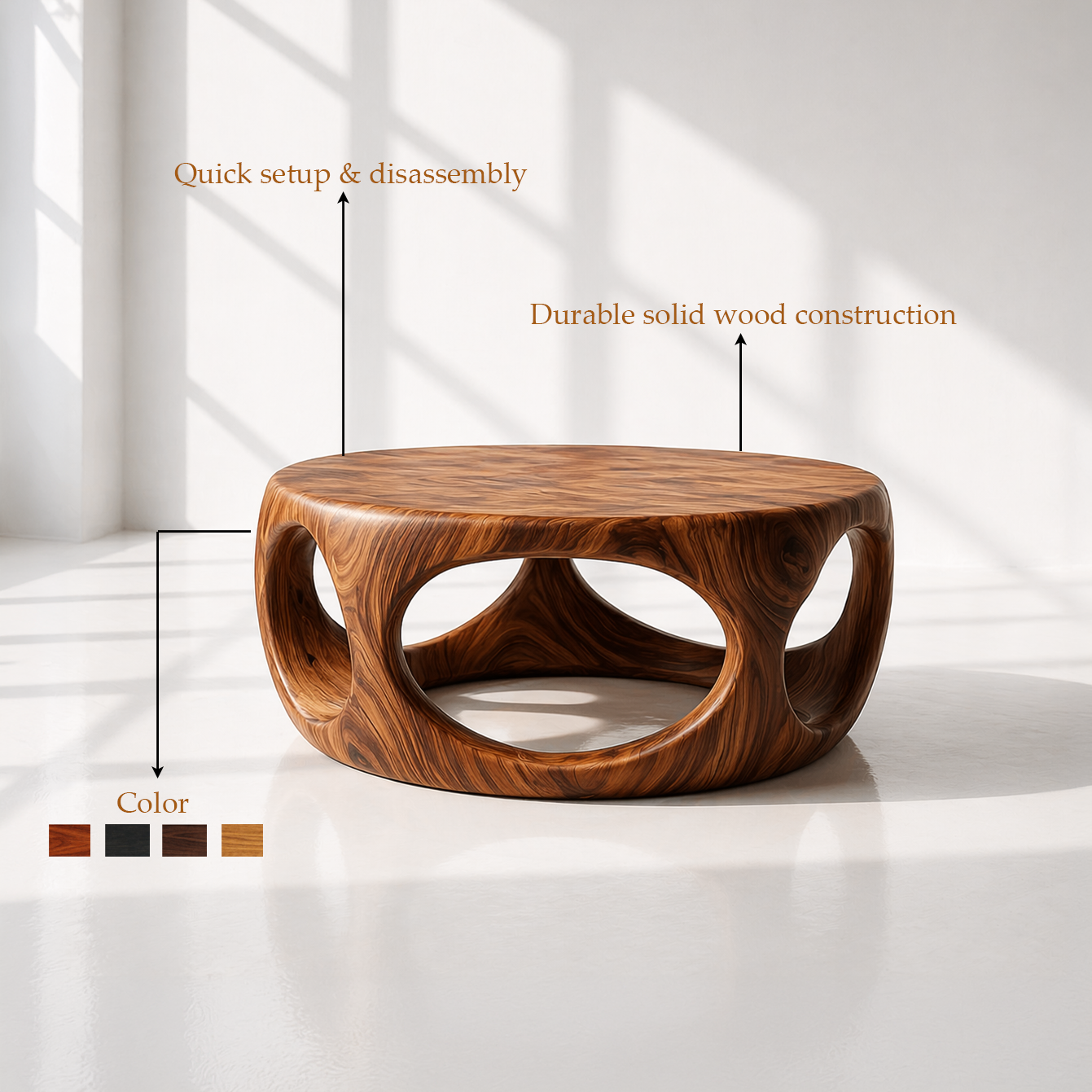 Solid Wood Round Hollow Base Coffee Table
