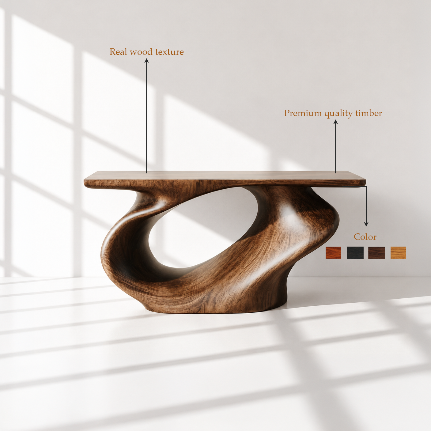 Modern Sculptural Wood Console Table
