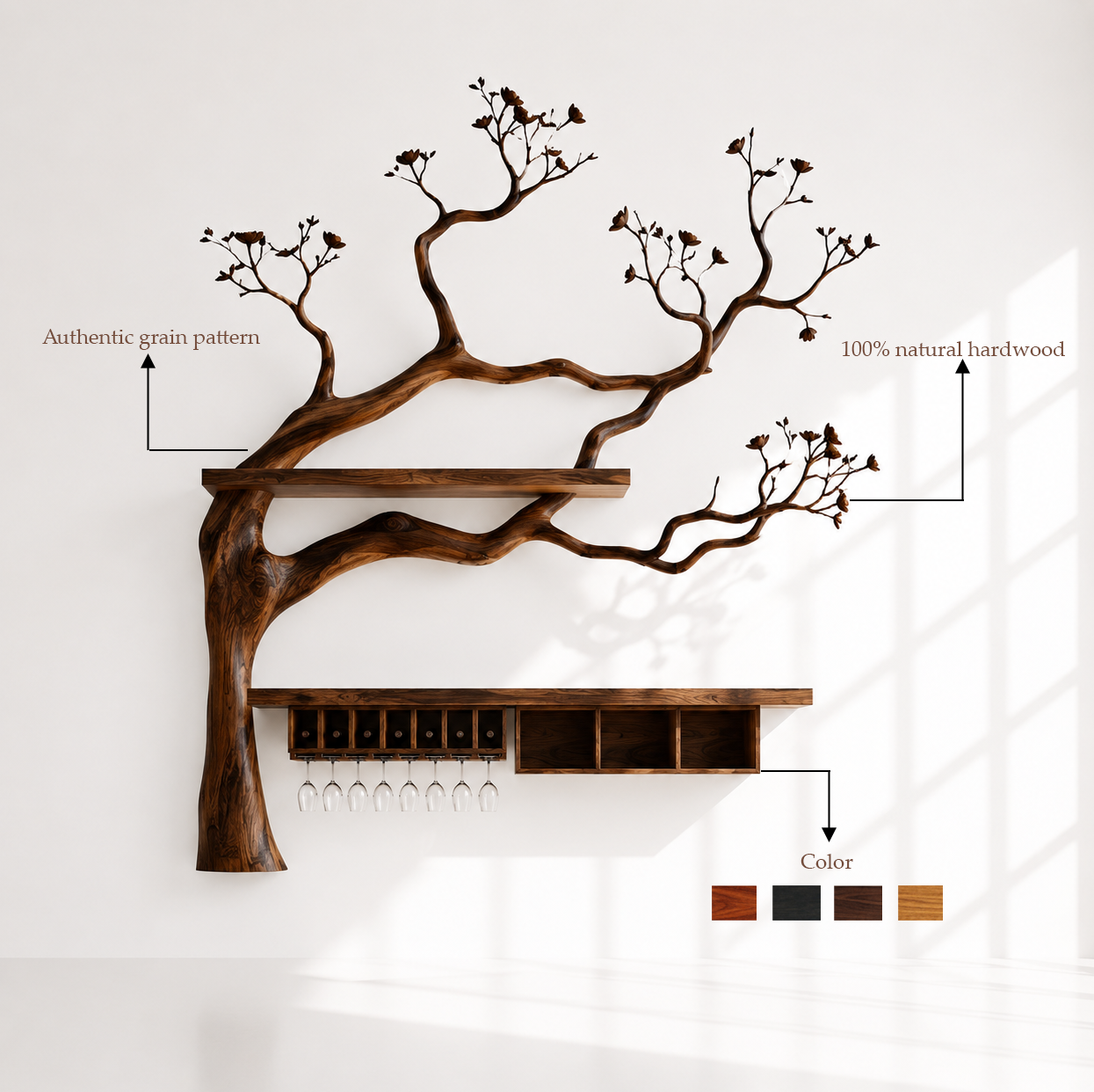 Rustic Solid Wood Wall Mounted Wine Rack