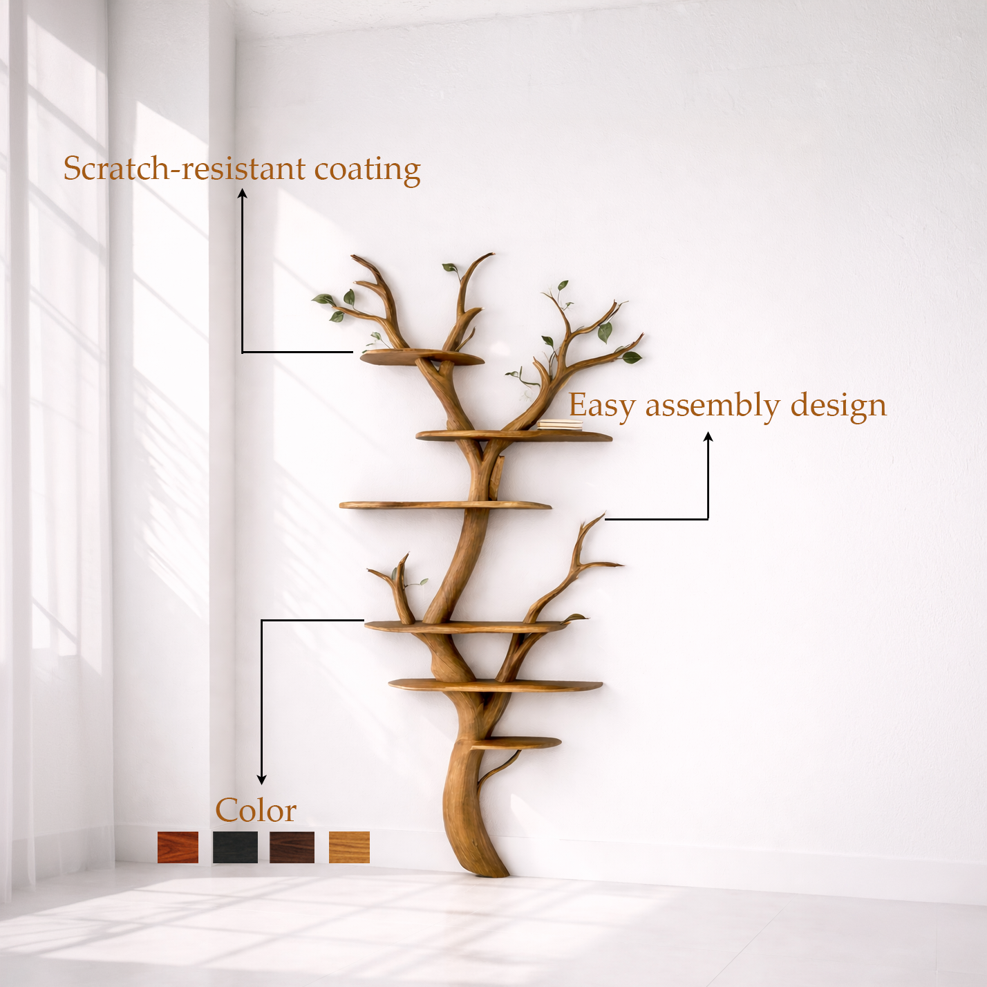 Solid Wood Freestanding Tree Shaped Bookshelf
