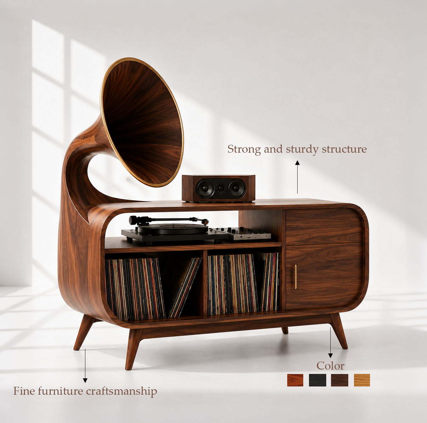 Mid-Century Modern Vinyl Storage Turntable Console