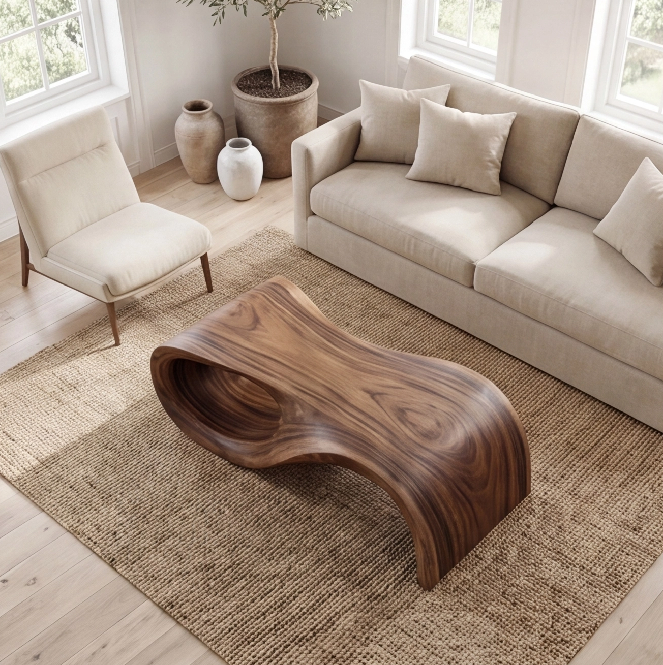 Organic Modern Curved Wood Coffee Table