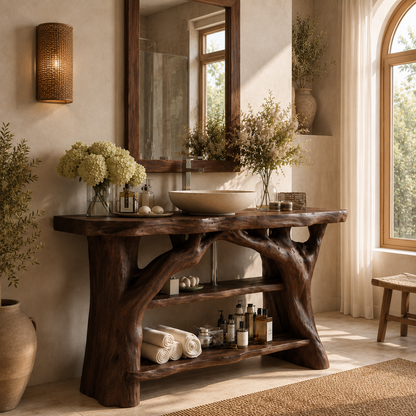 Rustic Solid Wood Bathroom Vanity Console