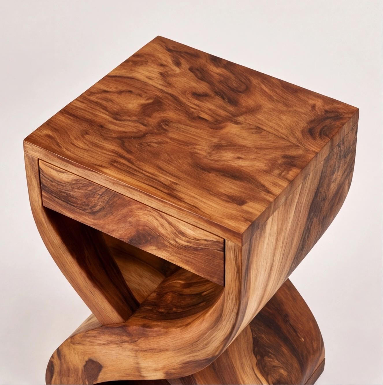 Modern Sculptural Solid Wood Nightstand