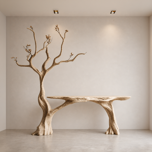 Live Edge Wood Console Table With Tree Base