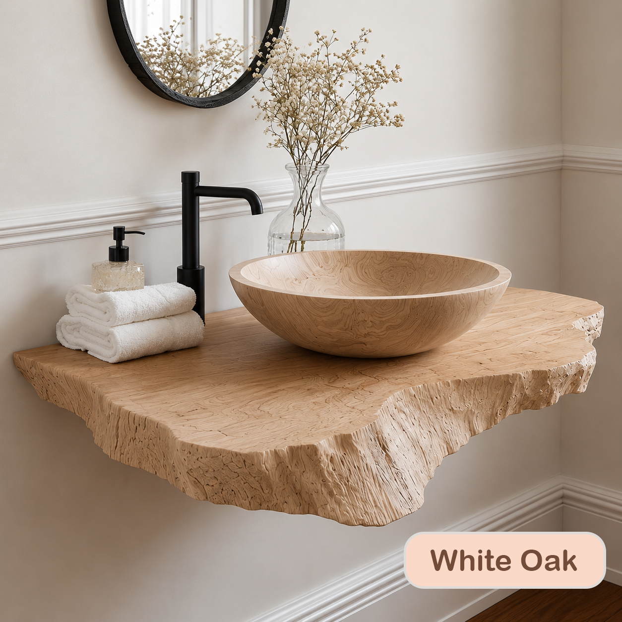 Floating Natural Edge Wood Bathroom Vanity