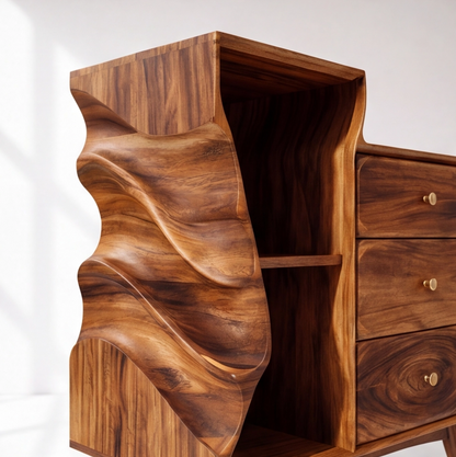 Organic Modern Sculptural Wood Nightstand