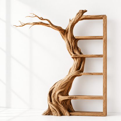 Floor Standing Branch Design Wooden Bookshelf