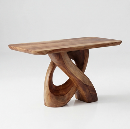 Organic Minimalist Sculptural Wood Console Table