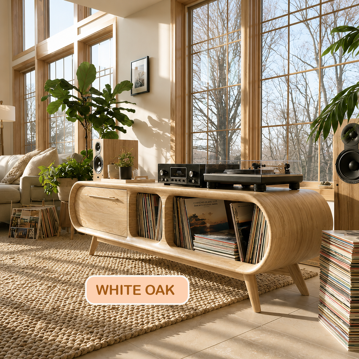 Mid-Century Solid Wood Record Player Stand
