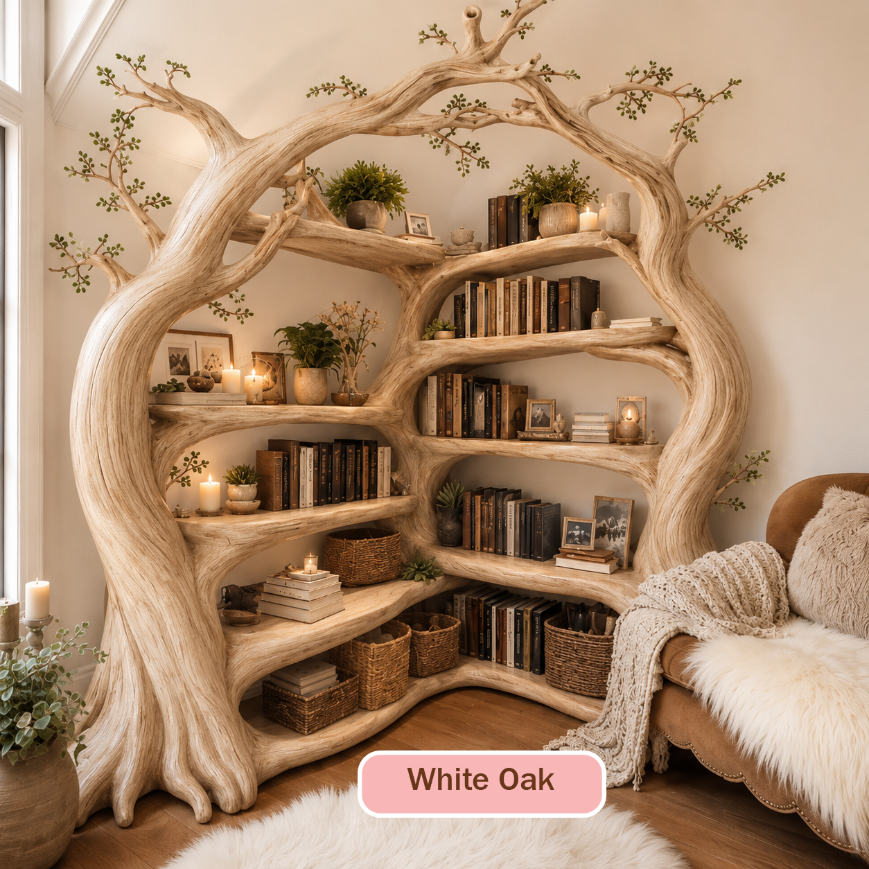 Solid Wood Tree Shaped Display Bookshelf