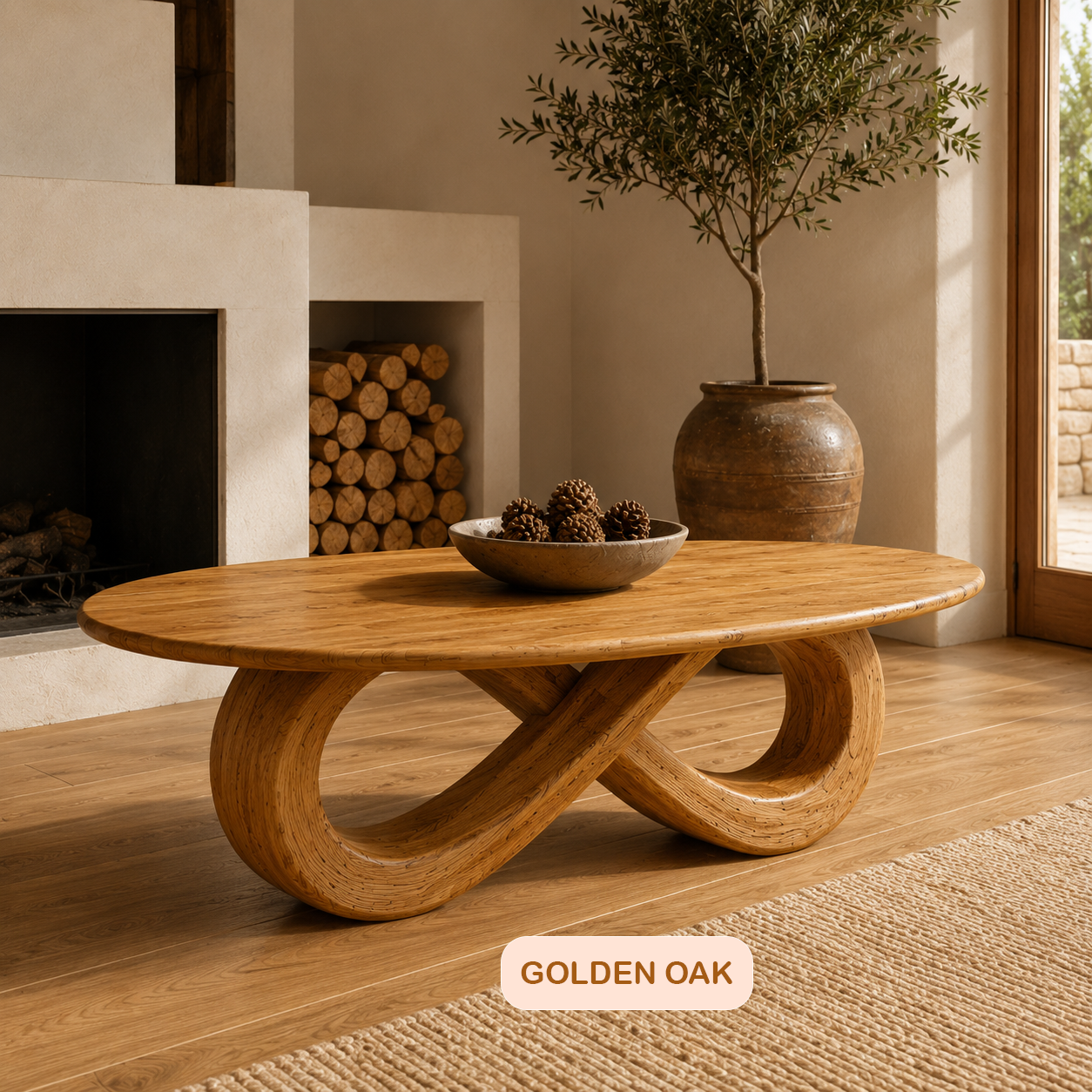 Japandi Solid Wood Oval Coffee Table
