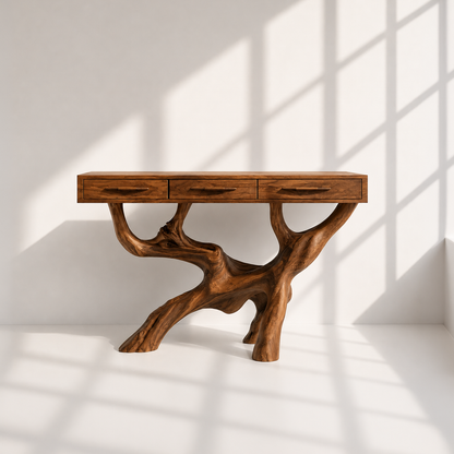 Rustic Solid Wood Console Table With Drawers
