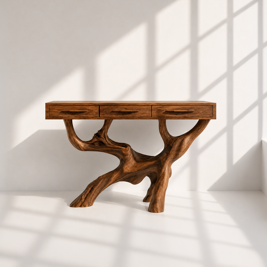 Rustic Solid Wood Console Table With Drawers